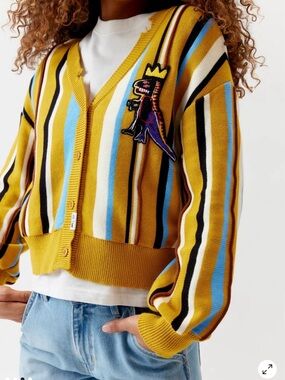 Lee x Jean-Michel Basquiat Collab Stripe Long Sleeve Cardigan Sweater Size Small